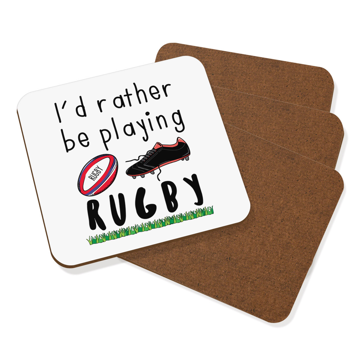 I'd Rather Be Playing Rugby Coaster Drinks Mat Set Of 4 - Funny League Union