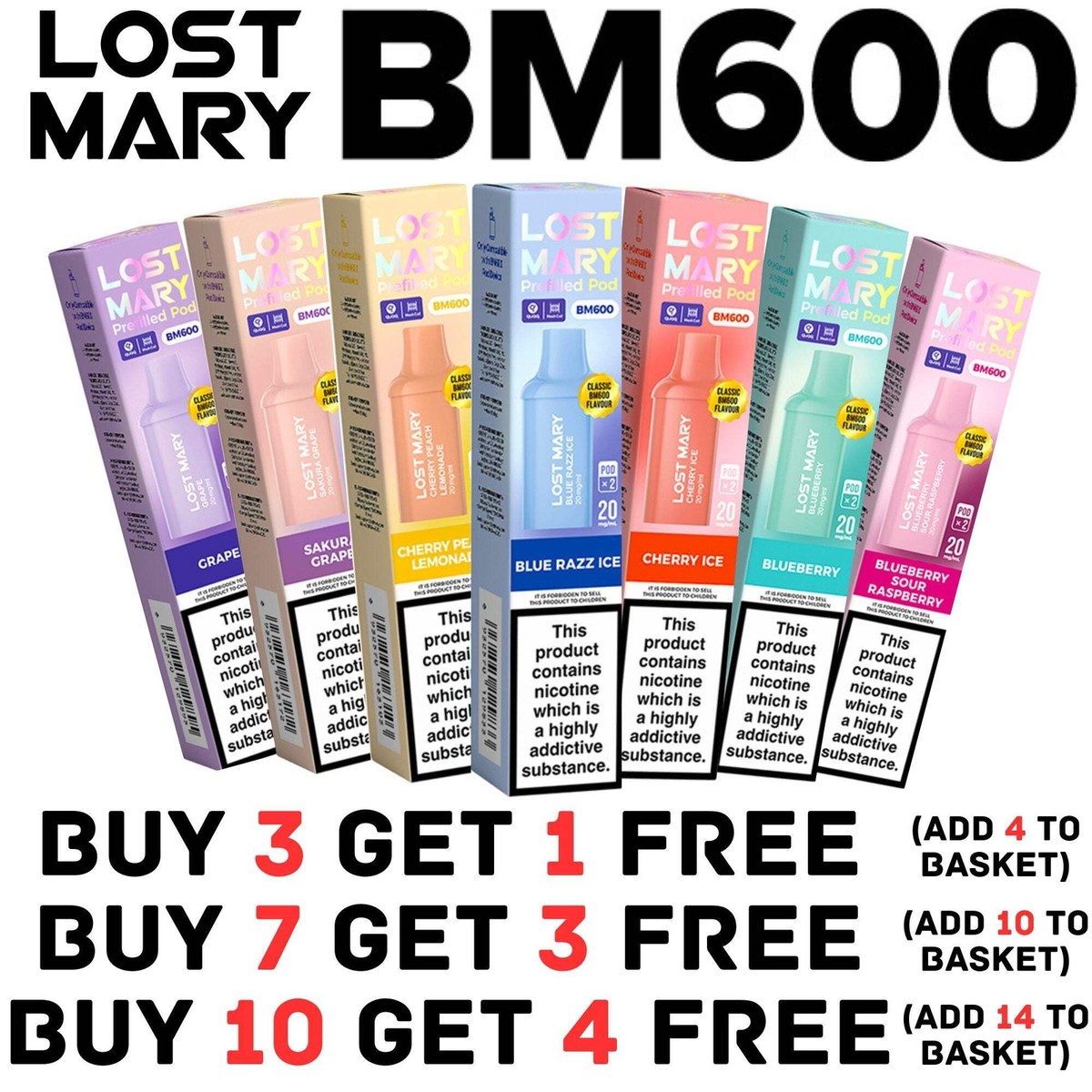 Lost Mary BM 600 puff Replacement Prefilled Vape Kit eliquid Pod | 20mg Nic  Shot | eBay UK