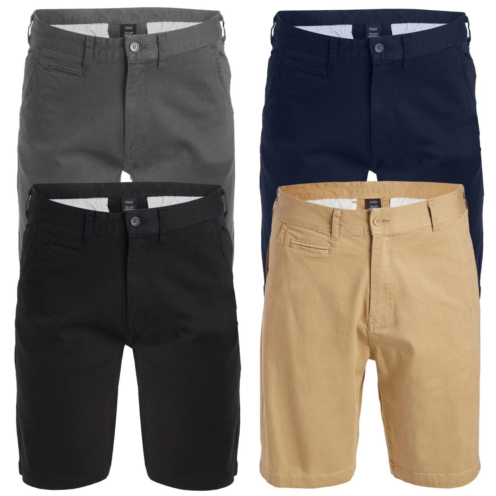 Mens Cotton Flex Stretch Button Closure Chino Shorts (Sizes 30-42) NEW 3-PACK