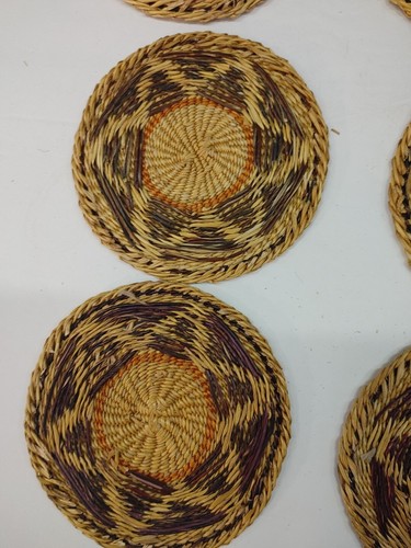 Vintage Rattan Korb Untersetzer Gewebt Boho Hellbraun Rot 10er Set - Bild 11 von 12