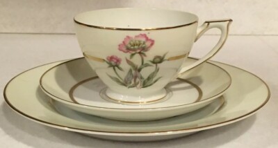 Mikado China Harmony Pink Floral Trio Tea Cup Saucer and Plate - Occupied Japan