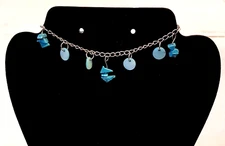 Turquoise Color Shell Chip Bead Anklet Ankle Bracelet Silver Tone Chain Adjusts