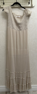 Vintage 2000 s Kaitlyn Maxi Dress Crotchet Knit Top W ruffle bottom Cream Size M