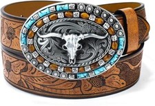 Adjustable Men-Western-Leather-Belt  Unisex Country-Belts For Cowboy Jeans Top