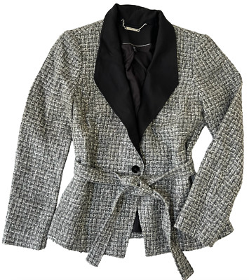NEW WHITE HOUSE BLACK MARKET BELTED GRAY TWEED JACKET REMOVABLE BELT SZ 10