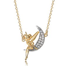 Disney Womens Tinker Bell 18K Gold-Plated Tinkerbell On The Moon Pendant Necklac