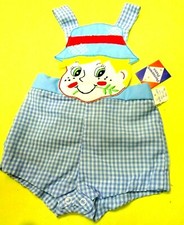 Vintage 1979 Permanent Press 6/9 Months Boys Summer Romper Bibs New w/Tags