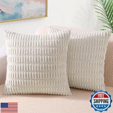 decorUhome Cream White Neutral Decorative Throw Pillow Covers 24x24 Inch Set 