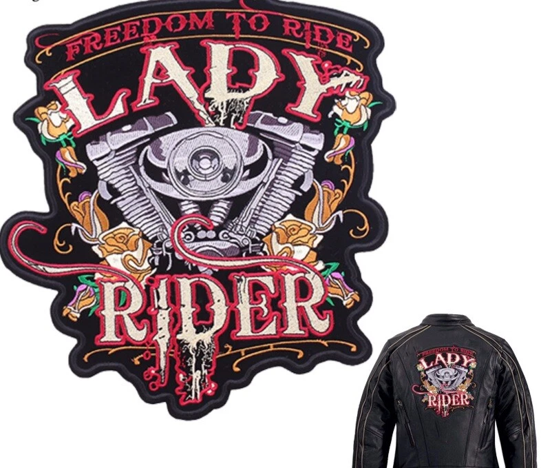 LARGE 31CM X 27.5 FREEDOM TO RIDE LADY RIDER PATCH. . SEW OR IRON ON PATCH