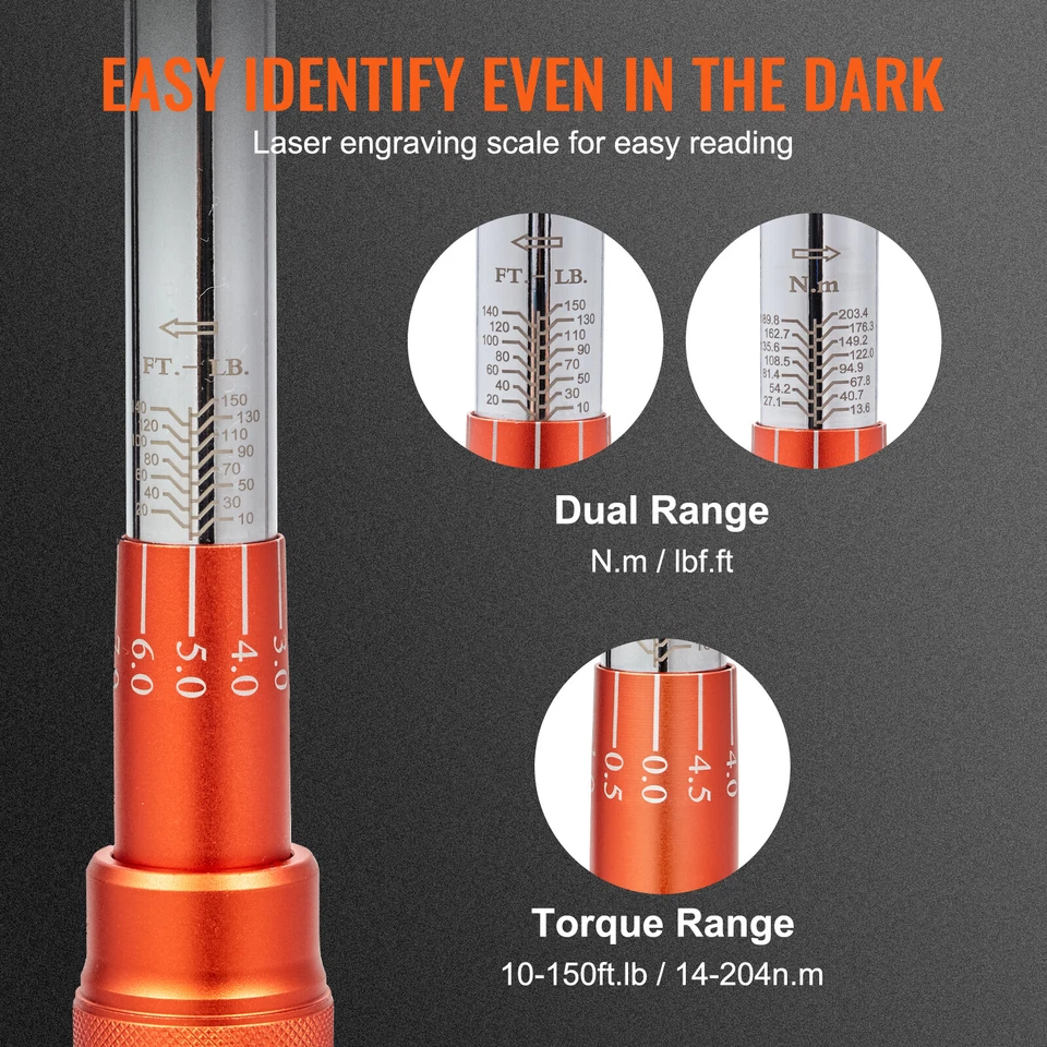 VEVOR Chiave Dinamometrica 1/2" da Officina Forza Torsione 14-204 Nm Regolabile - Immagine 4 di 4