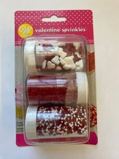 3 pack Wilton Valentine's Day sprinkle set red / white hearts nonpareils sugar