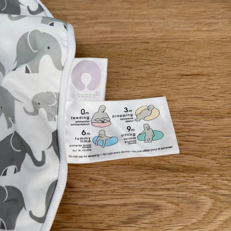Original Boppy Nursing Pillow Cover Gray Elephants Gingham Breastfeeding Nursing - Image 3 of 4