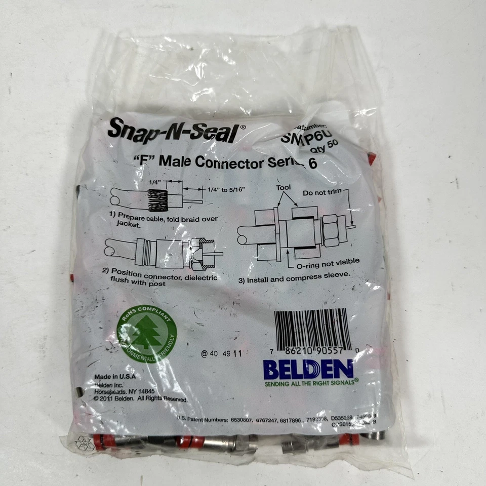 100pc Belden Thomas & Betts F Male RG6 Coaxial Cable connectors SNS1P6U DTV Aprv - Image 4 of 4