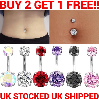 Belly Bar Navel Clawset Crystal Double Gem Barbell Labret Bars Tragus Piercing - Image 1 of 4