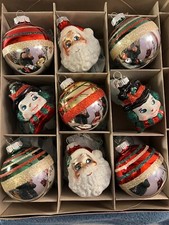 Christmas ornaments Radko Shiny Brite set of 9 glass santa snowman  balls CH806