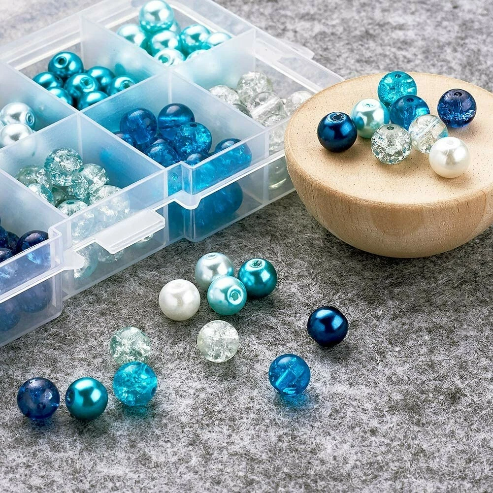 50 Crackle Glass Beads 8mm Assorted Lot Mixed Pearls Blue Bulk Jewelry  Supplies