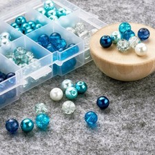 40 Crackle Glass Beads 8mm Assorted Lot Mixed Pearls Blue Bulk Jewelry Supplies
