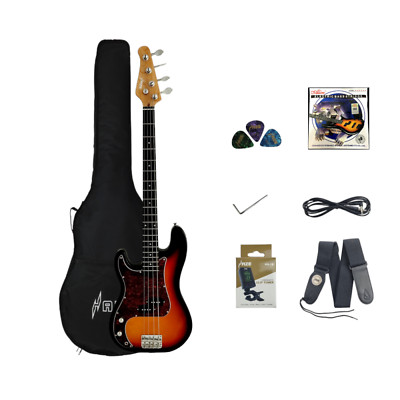 Left Handed Haze PB172BSLH Basswood Electric Bass Guitar- Sunburst