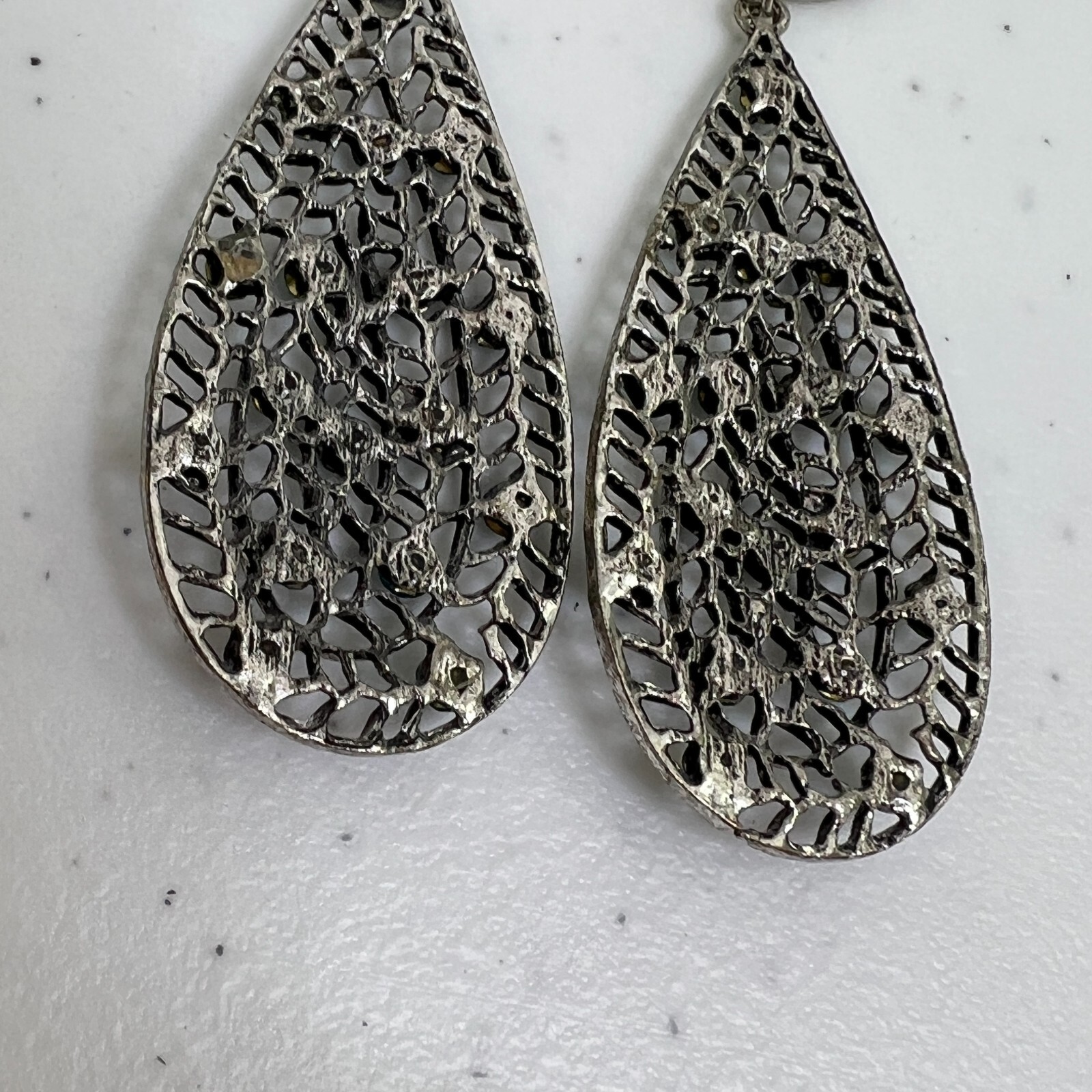 Rhinestone Earrings Statement Blue Silver Tone Da… - image 6