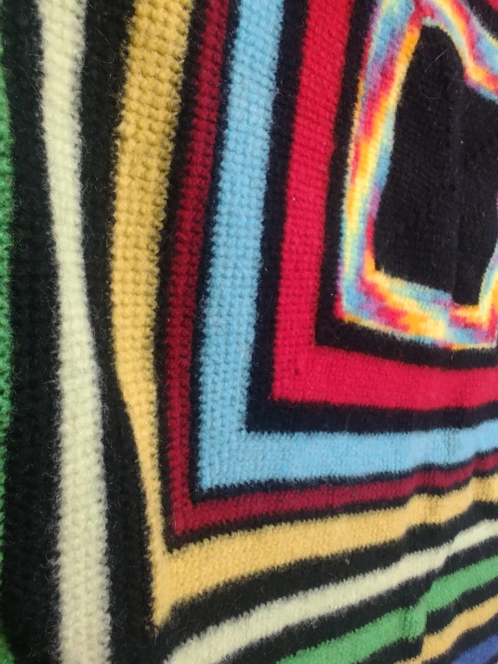 Boho Retro Crochet Afghan Blanket Throw Vintage 48” X 48” Square Black & Squares - Image 3 of 4