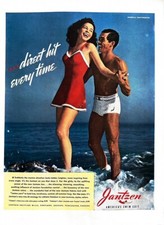 1942 SWIMSUIT Vintage Print Ad Jantzen Pretty Girl on Beach Swim Suit 10" x 14"