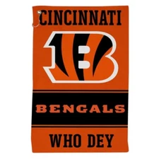 CINCINNATI BENGALS ALL PURPOSE GOLF TAILGATE TOWEL 16"X25" HOOK AND GROMMET 