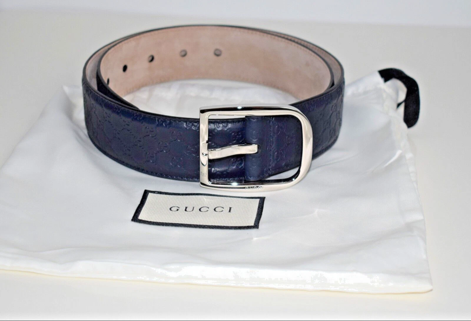 GUCCI Ceinture Originale Homme Femme Ceinture Guccissima Cuir Bleu   Argent Taille 80 
