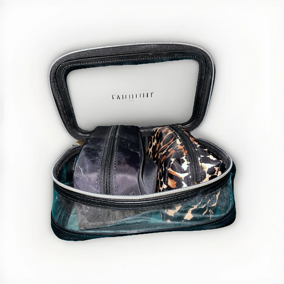 🖤 Bolsa de cosméticos transparente Victoria's Secret con mini bolsa de cosméticos con estampado de leopardo 🖤 Foto 3 de 4