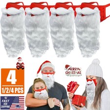 2/4 PCS Christmas 2026 Face Mask Funny Bearded Holiday Santa Costume for Adults