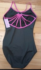 NWT Studio Leotard Black with Metallic Magenta Web Back Straps Size L Large New