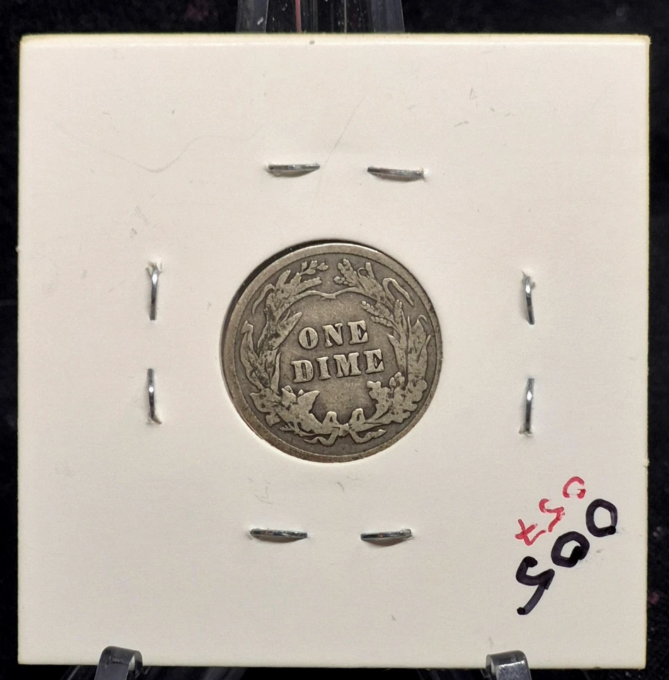 😲"OFFSET STRIKE ERROR" 1908 Barber Dime 90% Silver VG-F Features & CCW Rotation - Image 4 of 4
