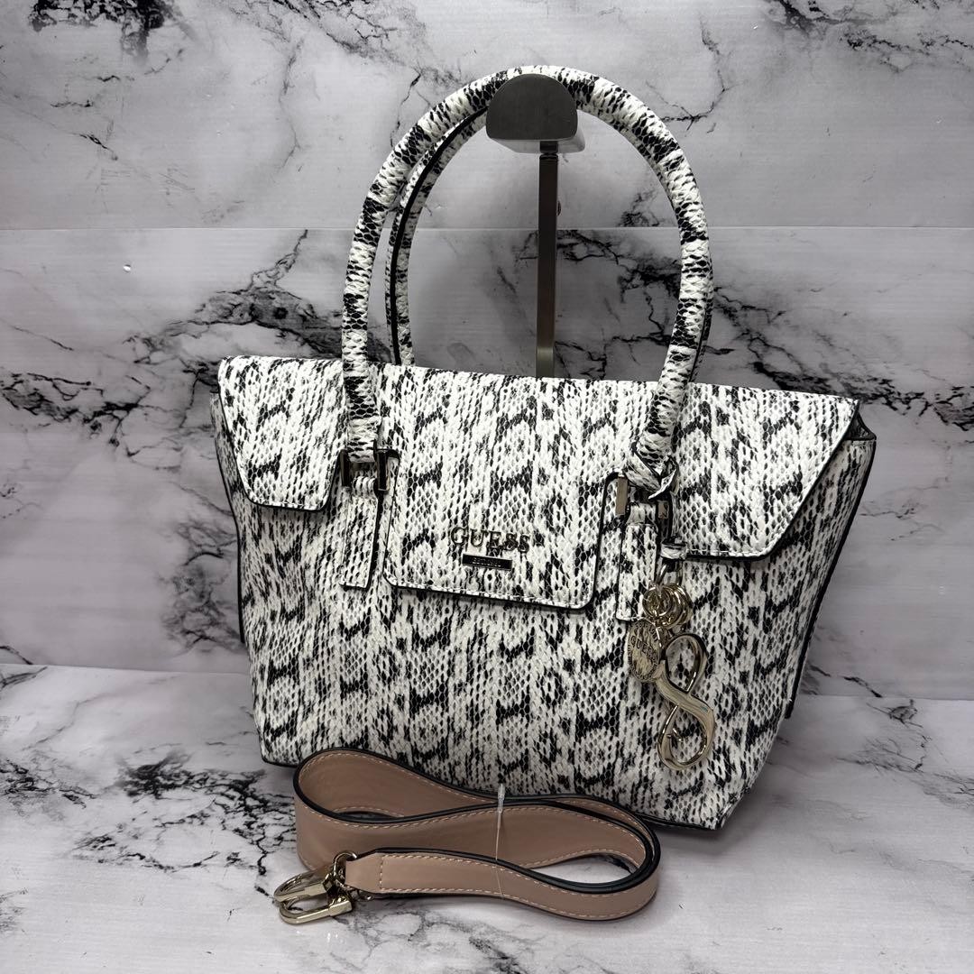 Guess 2Way Bag Python Embossed Leather Black/Whit… - image 1