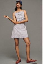 Anthropologie Exquise Mini Dress Blue High Neck Bow Preppy Vacay Size XXS NWT