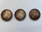 Lot of (3) Uncirculated 1990 American Eagle Silver $1  Coin with Rainbow toning