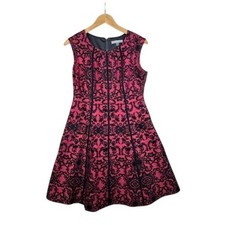 Danny and Nicoles Floral Textured Velvet Detail A-line Dress size 8 Petite Red