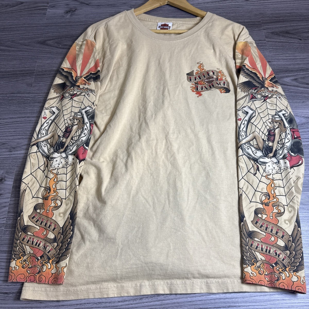 Vintage Y2K Harley Davidson Crazy Spider Web Tattoo Long Sleeve Shirt Sz Large View 2