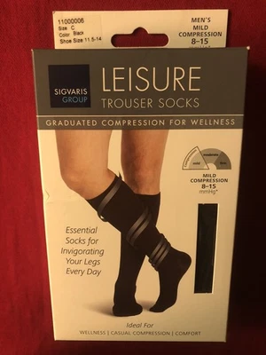 Sigvaris Men's Leisure Trouser Socks - 8-15 mmHg, Black, Size C, 11.5-14 Large - Image 1 of 4