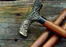 Antique Brass Victorian Handle, Wooden Vintage Style Walking Stick Cane ,