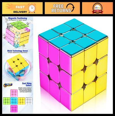 Reflective Magnetic 3x3 Speed Cube with Stand - Shiny Fidget Toy for Kids & Teen