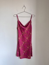 Urban Outfitters Satin Printed Mallory Cowl Neck Slip Dress in Pink Size SMALL