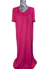Vintage Sears Nylon Nightgown M Long MIDI Cottage Core Flutter Sleeves Fuchsia