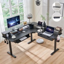 60 Inches L Shaped Electric Standing Desk, Height Adjustable Corner Gaming De...