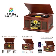 Bluetooth Record Player 10 in 1, 3-Speed Turntable for Vinyl with Speakers, L...