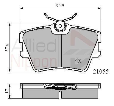 Brake Pad Set Rear 94.9 mm Length Fits VW Transporter ALLIED NIPPON ADB0272