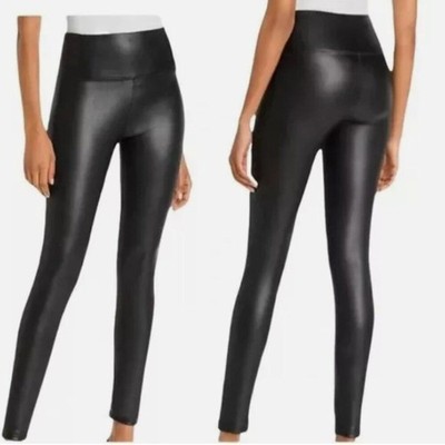 BAGATELLE LARGE HIGH RISE BLACK FAUX LEATHER SKINNY STRETCH PULL ON LEGGINGS