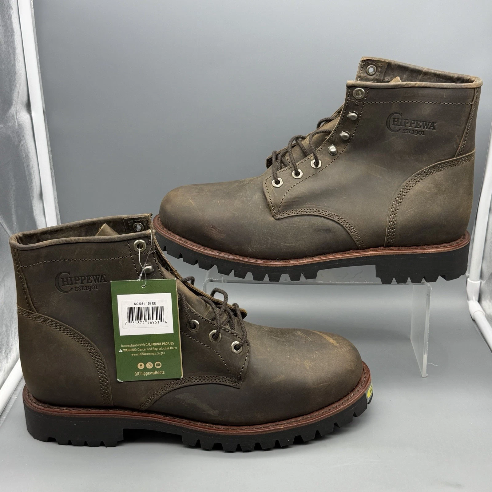 Chippewa Classic 2.0 6” Men’s 12 2E Wide Electrical Steel Toe Work Boots Brown