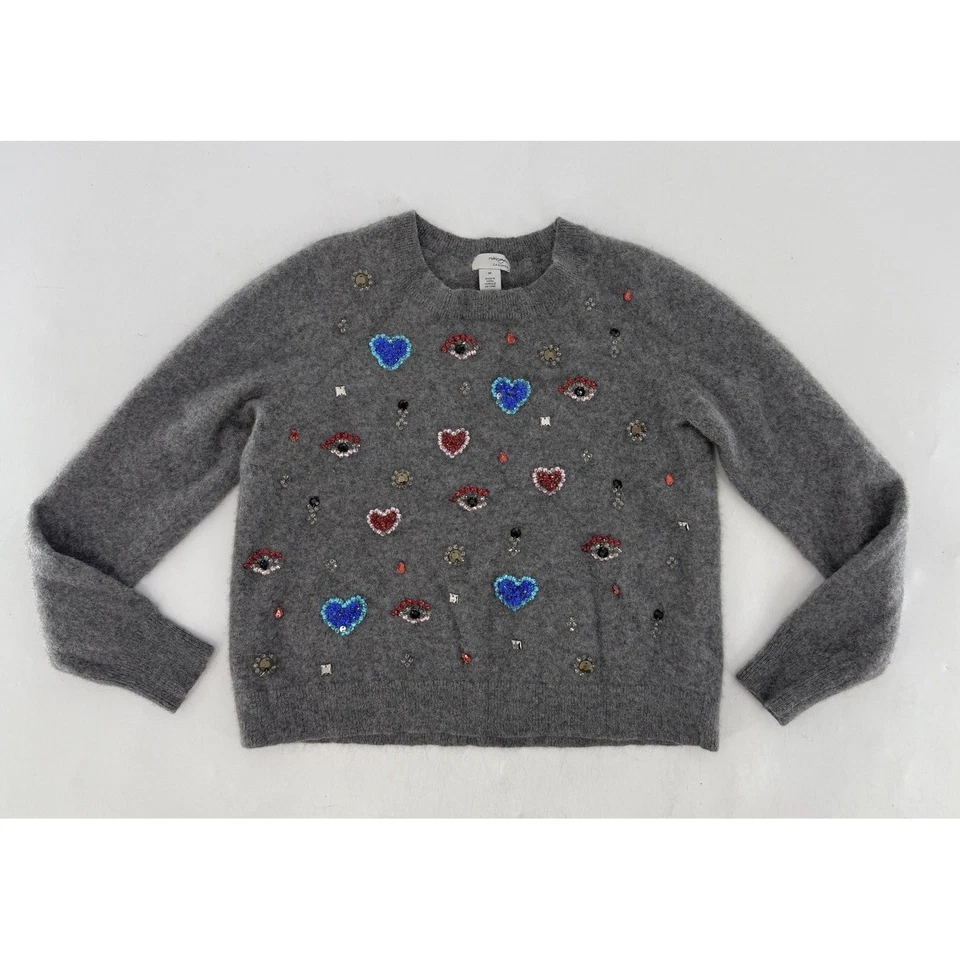 Halogen Kids (Women's) Cashmere Beaded Gray Sweater Sz M See Description Shrunk - Image 2 of 4