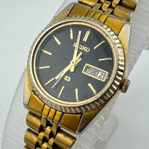 Vintage Seiko Quartz Watch 3Y03-0169 Women Gold Tone Fluted Bezel New Battery 6"