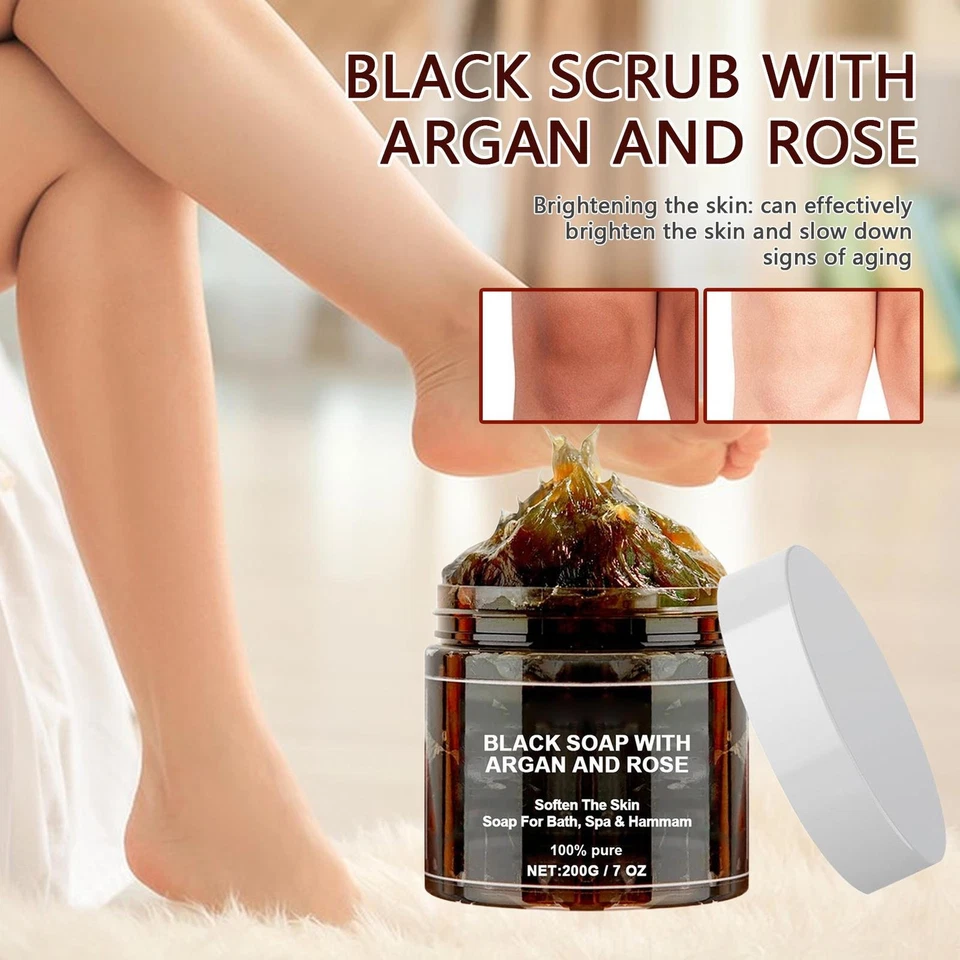 Moroccan Black Body Scrub Shower Scrub Balm with Argan Oil Deodorizing fashion - Image 3 of 4