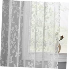 TERLYTEX Floral Lace Curtains for Bedroom, Rustic 52"W x 63"L (Pack of 2) White